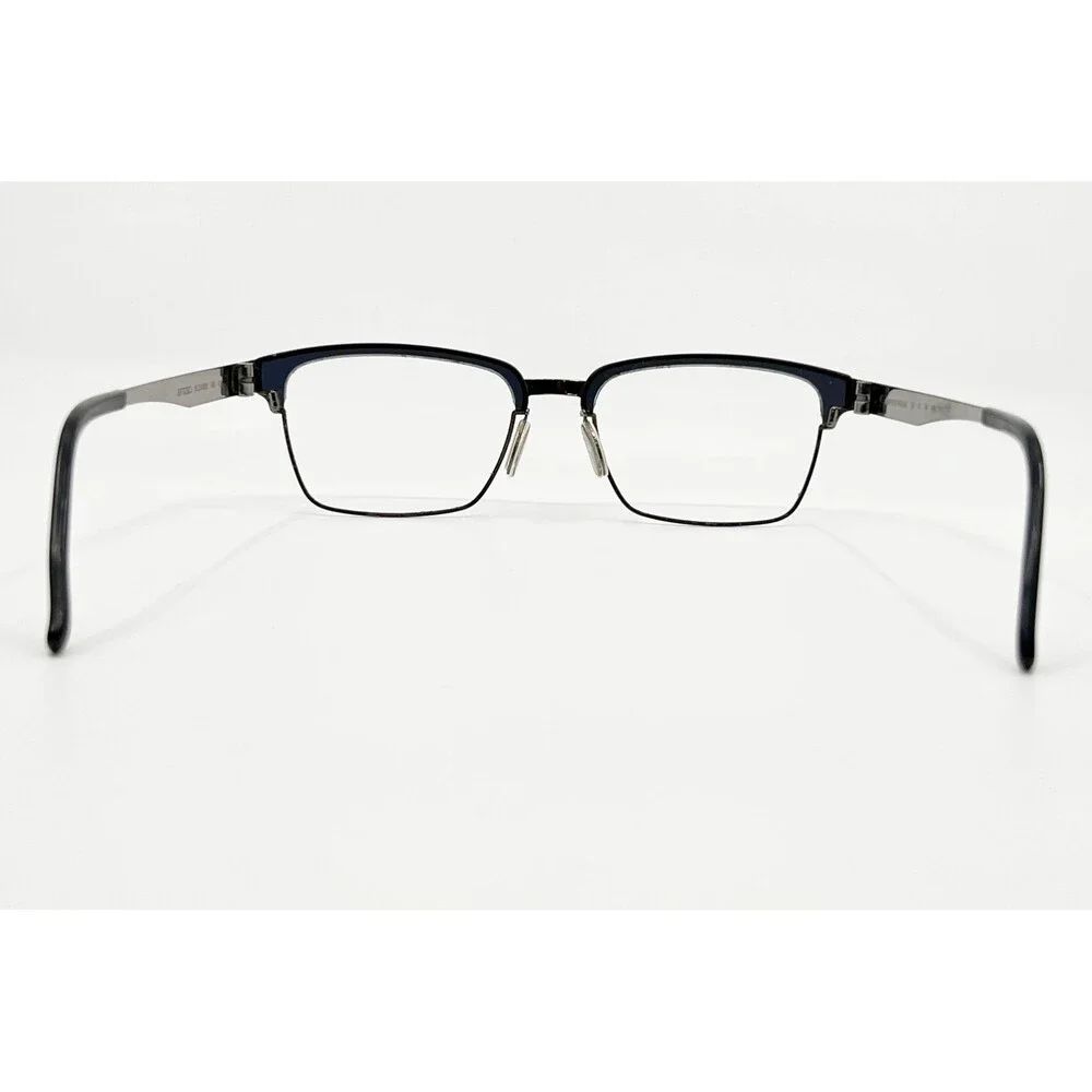 Enzso Eyeglasses Mens Blue Silver Square Browline EZAM68 SS 52-18-140
